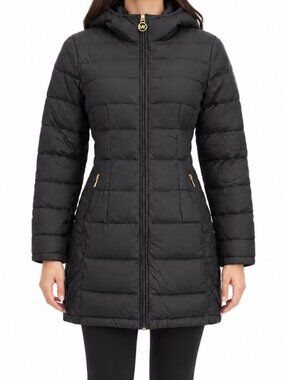 Michael Kors Women's Dark Gray Packable Down Hooded Puffer Coat, XS Petite